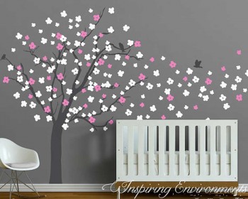 Cherry Blossom Tree Wall Decal with Birds  Cherry Blossom Tree Wall Decal with Birds