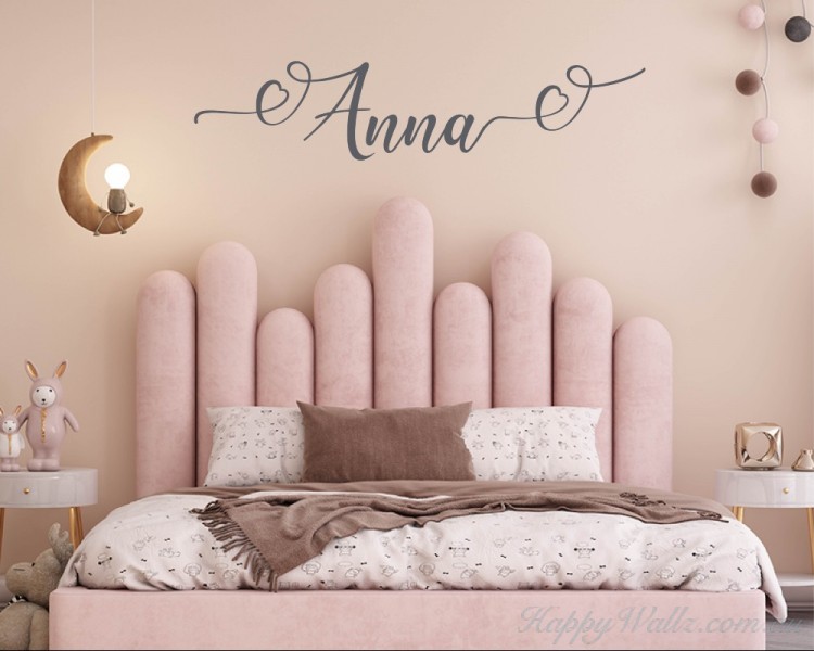 Heart name decal - Girls personalised wall decal