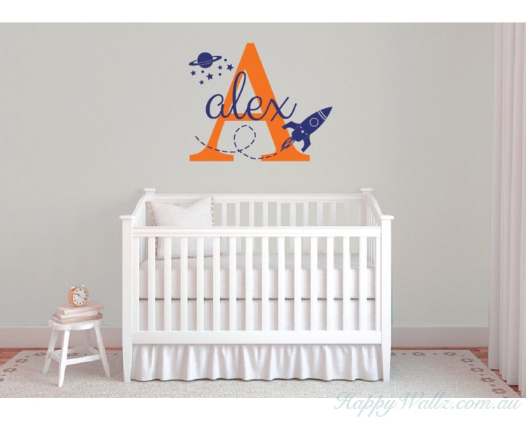 Rocket space ship with Personalized Name wall decal