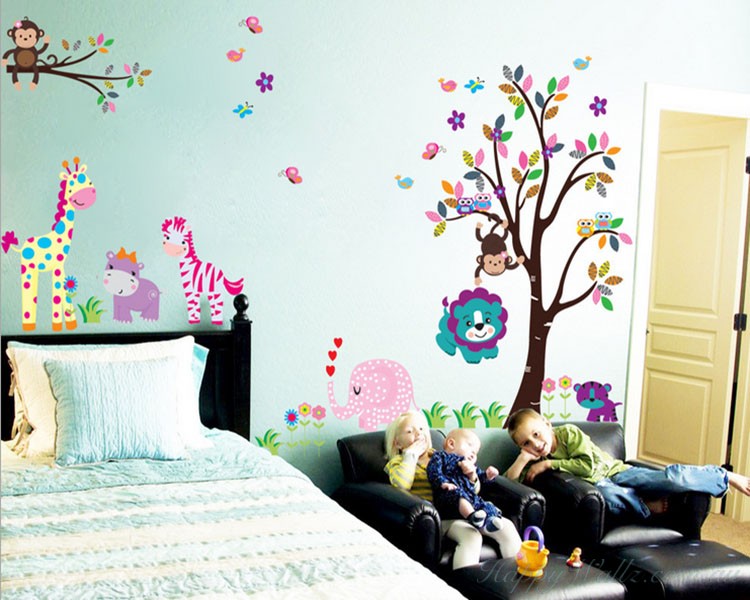 Jungle Zoo Animal Friends Kids Wall Decals Nursery Vinyl Sticker