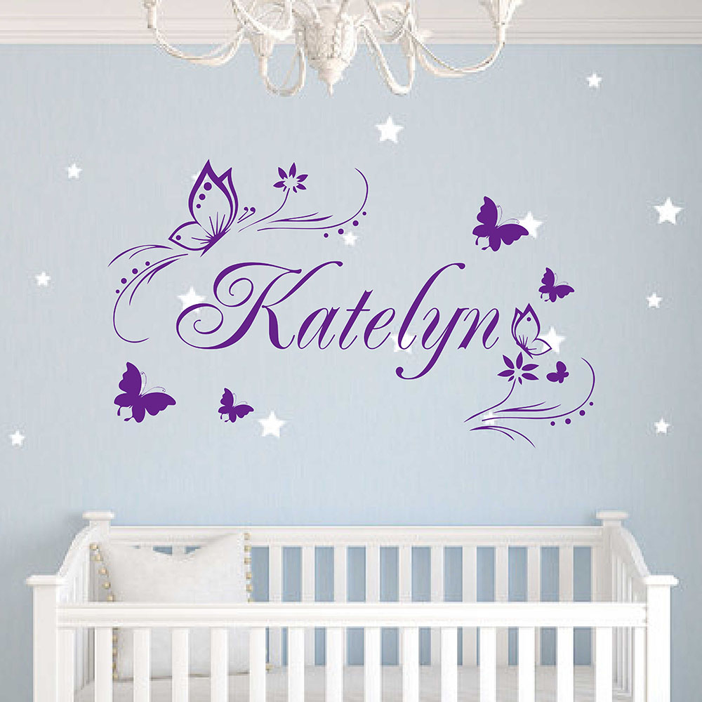 Butterflies Flower Personalised Custom Girl Name Vinyl Decal
